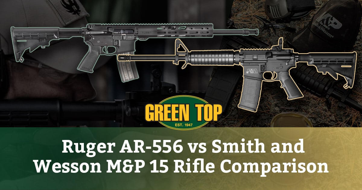 Ruger AR-556 and Smith and Wesson M&P 15 Rifles side by side with comparison text
