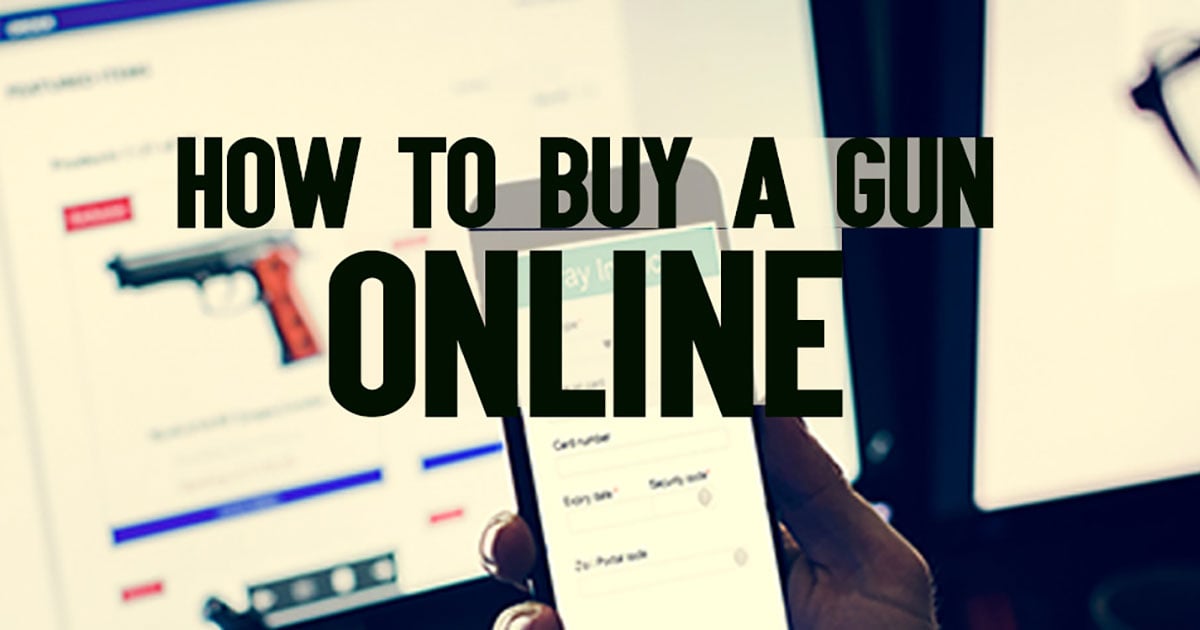 Person looking at phone with text that, "how to buy a gun online"