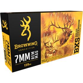 Browning Ammo BXS Copper Expansion 7mm Rem Mag 139 Gr. Lead Free Solid Expansion Polymer Tip 20/Box