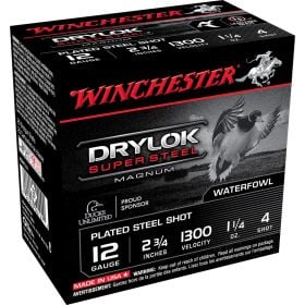 Winchester 12 Ga. 2.75" #4 Drylok Super Steel Magnum Shotshell 25/Box