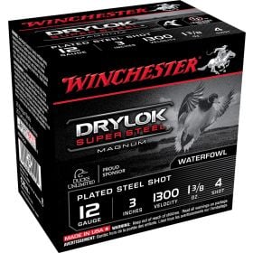 Winchester 12 Ga. 3" 1265 FPS 4 Shot Drylok Super Steel 25 Per Box