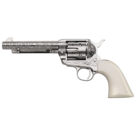 Taylors & Company 200061 1873 Cattle Brand 45 Colt (LC) Caliber with 5.50" Barrel, 6rd Capacity Cylinder, Overall Nickel-Plated Engraved Finish Steel & Ivory Synthetic Grip