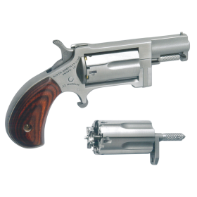 North American Arms SWC Sidewinder  22 LR or 22 WMR Caliber with 1.50" Barrel, 5rd Capacity Cylinder, Overall Stainless Steel Finish & Rosewood Birdshead Grip Includes Cylinder