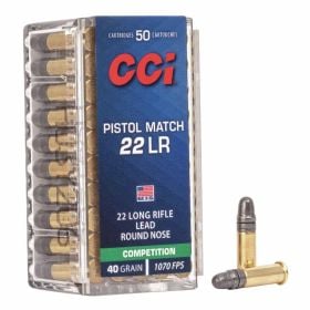 CCI Pistol Match Competition 22 LR 40 Gr. 1070 fps Lead Round Nose 50/Box