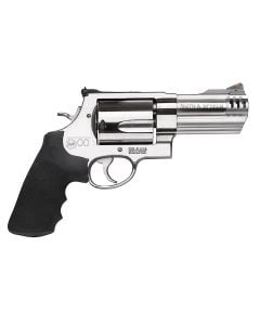 S&W Model 500, .500 S&W, 4", 5-Shot, X-frame, Satin stainless steel, Red ramp front sight, Adjustable rear sight, Black rubber grip, 2 Compensators