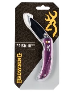 Browning Prism 3 EDC Folding 2.38" Plain Black Oxide 7Cr17MoV SS Blade, Plum w/Brass Accents & Logo Anodized Aluminum Handle, Includes Pocket Clip