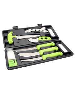 HME Deluxe Hunt Dressing Kit  11.20"/10.40"/6.80"/9.50"/9.40" Stainless Steel Gut Hook/Drop Point/Saw/Curved Rubber