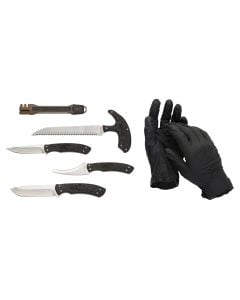 Browning Primal Combo 8Cr13MoV SS Skinner, Caper, Gut Tool, Bone Saw, Sharpening Tool Black Polymer Over-mold