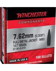 Winchester Ammo WB762147NX Centerfire Rifle Reloading 308 Win 7.62x51mm NATO .308 147 gr Full Metal Jacket (FMJ) 100 Per Box
