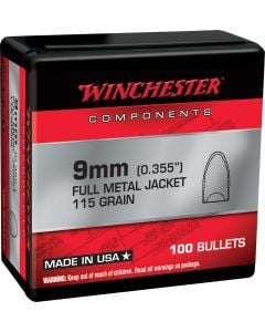 Winchester Ammo  Centerfire Handgun Reloading 9mm .355 115 gr Full Metal Jacket Flat Base (FMJFB) 100 Per Box