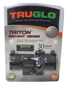 TruGlo Triton  Black Anodized 1x 30mm 5 MOA Illuminated Tri-Color Dot Reticle Clamshell Packaging