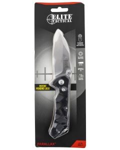 Elite Tactical Parallax  3.50" Folding Drop Point Plain Satin D2 Steel Blade/ Black G10 Handle Features Clamshell Packaging Includes Pocket Clip