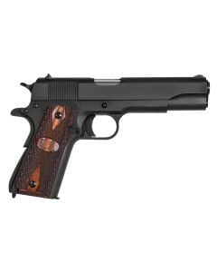 Auto-Ordnance 1911-A1 GI Spec *MA Compliant 45 ACP Caliber with 5" Barrel, 7+1 Capacity, Matte Black Finish Carbon Steel Frame & Slide with Integrated US Logo Checkered Wood Grip