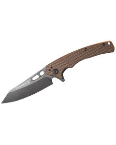 Remington Accessories EDC Caping Folding Caper Stonewashed D2 Steel Blade Tan G10 Handle Includes Pocket Clip