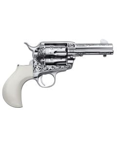 Cimarron Huckleberry 45 Colt (LC) 6 Shot, 3.50" Nickel Engraved Barrel, Cylinder & Frame, Poly-Ivory w/"Huckleberry" 