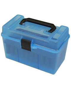 MTM Case-Gard Deluxe Ammo Box for 7mm Rem/Mag 300 Win Mag Clear Blue Polypropylene 50rd
