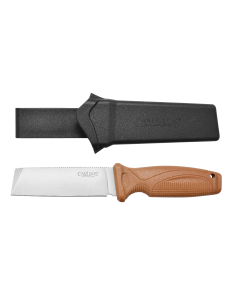 Camillus Swedge 4.30" Fixed Plain Silver 420 Steel Titanium Bonded Blade, Textured Tan ABS Handle, Includes Sheath