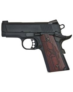 Colt's Defender pistol is a carry-ready, compact size, 1911 chambered in 9mm Luger.  The pistol's features include a lightweight aluminum frame, steel barrel and slide, blued finish, black cherry G10 grips and Novak night sights.  The Defender's size and 