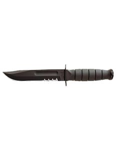 Ka-Bar Short Fight/Utility 5.25" Fixed Clip Point Part Serrated Black 1095 Cro-Van Blade, Black Kraton G Handle, Includes Sheath