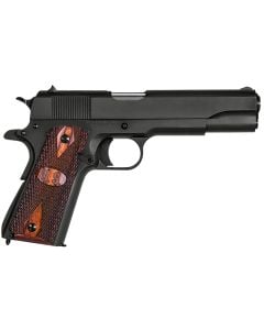 Auto-Ordnance 1911-A1 GI Spec 45 ACP Caliber with 5" Barrel, 7+1 Capacity, Matte Black Finish Carbon Steel Frame & Slide with Integrated US Logo Checkered Wood Grip