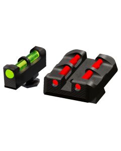 HiViz Target Sight Set Interchangeable Fiber Optic LitePipe Green, Red, White Front, Black, Green, Red, Rear Black Frame for Most Glock (Except 42,43,43x,48)
