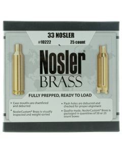 Nosler Premium Brass Unprimed Cases 33 Nosler Pistol Brass 25 Per Box