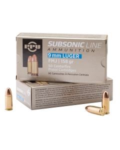 PPU Subsonic 9mm Luger Subsonic 158 gr Full Metal Jacket (FMJ) 50/Box