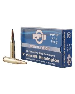 PPU  Metric Rifle 7mm-08 Rem 140 gr Pointed Soft Point Boat-Tail (PSPBT) 20/Box