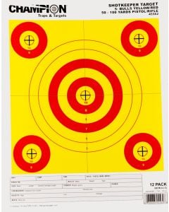 Champion Targets Shotkeeper  5-Bullseye 50-100 yds Pistol/Rifle Yellow/Red 12 PK