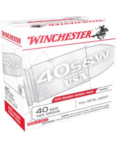 Winchester USA40W Pistol Ammo 40 S&W, FMJ, 165 Gr, 1060 fps, 200 Rnd
