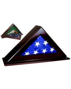 Peace Keeper Patriot Flag Case Key Entry Mahogany Stain Wood Holds 1 Handgun 22 W x 4.25" D x 11.50" H"