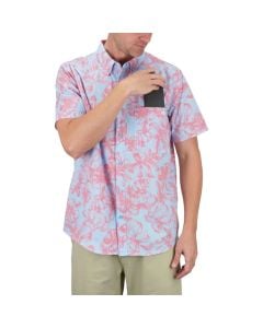 Aftco Men’s Cocobar Button Down S/S Printed Shirt - Niagara Mist
