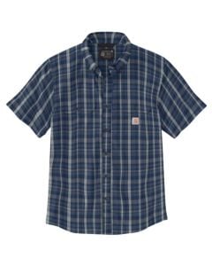 Carhartt Men's Loose Fit Chambray S/S Button Down Plaid Shirt - Navy