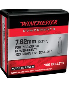 Winchester Ammo Centerfire Rifle Reloading 7.62mm .310 123 gr Power-Point (PP) 100 Per Box