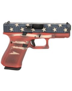 Glock G19 Gen5 Compact 9mm Luger 15+1 4.02" Black GMB Barrel, Blue, Red/White Cerakote w/Stripes