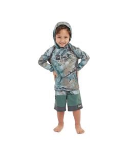 Pelagic Kid's Vaportek Hooded L/S Fishing Shirt-Army Green