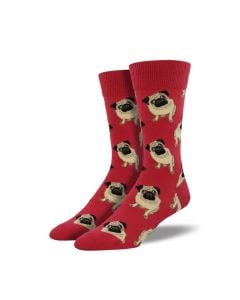 SockSmith Men's "Pugs" Terracotta Red Socks