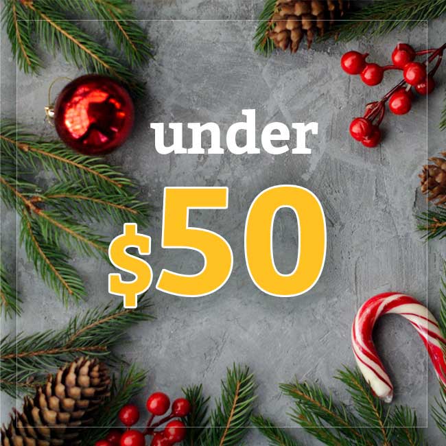 Under 50 with Christmas gift background